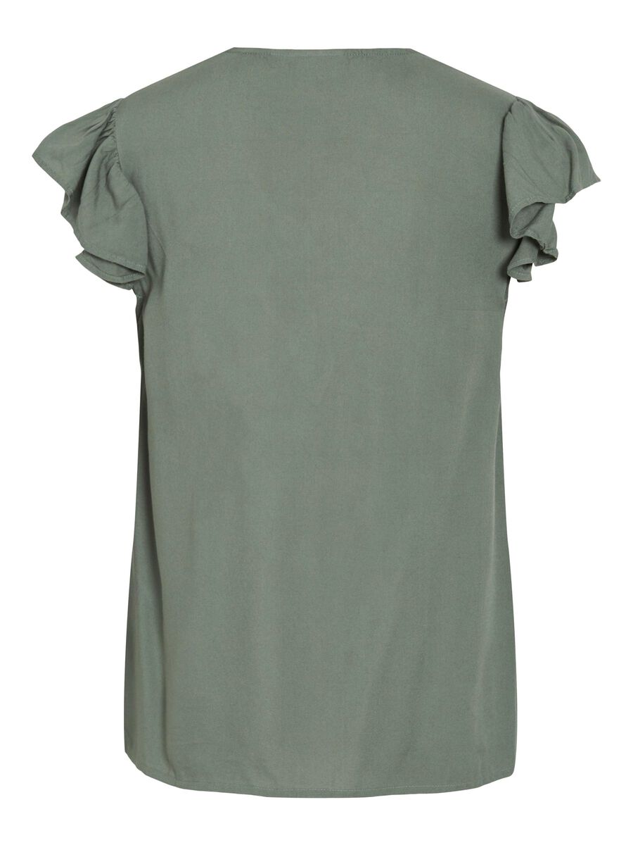 VILA VILIKA V-NECK CAP SLEEVE TOP, Laurel Wreath, highres - 14112802_LaurelWreath_002.jpg