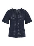 VILA VIDELAIA V-NECK SHORT SLEEVED SHIRT, Navy Blazer, highres - 14106624_NavyBlazer_001.jpg