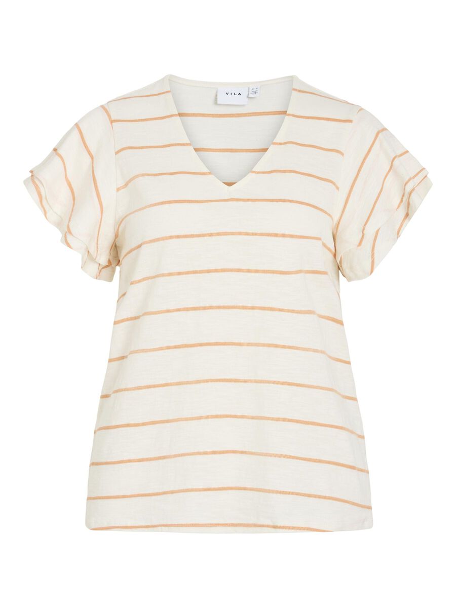 VILA V-NECK CAP SLEEVE TOP, Birch, highres - 14106762_Birch_1183993_001.jpg