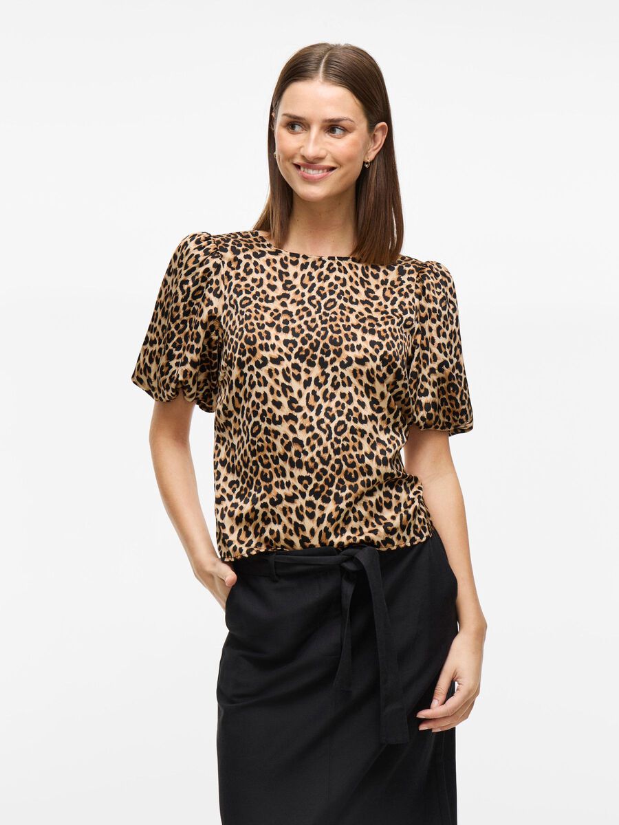 VILA VIELLETTE ROUND NECK SHORT SLEEVED TOP, Caramel Café, highres - 14107986_CaramelCaf_1213888_003.jpg