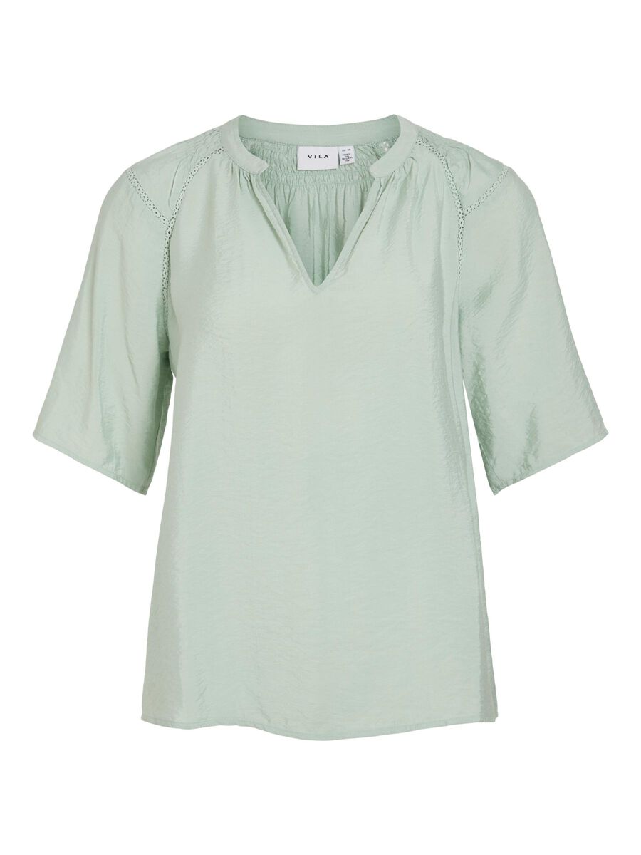 VILA V-NECK SHORT SLEEVED TOP, Silt Green, highres - 14105244_SiltGreen_001.jpg