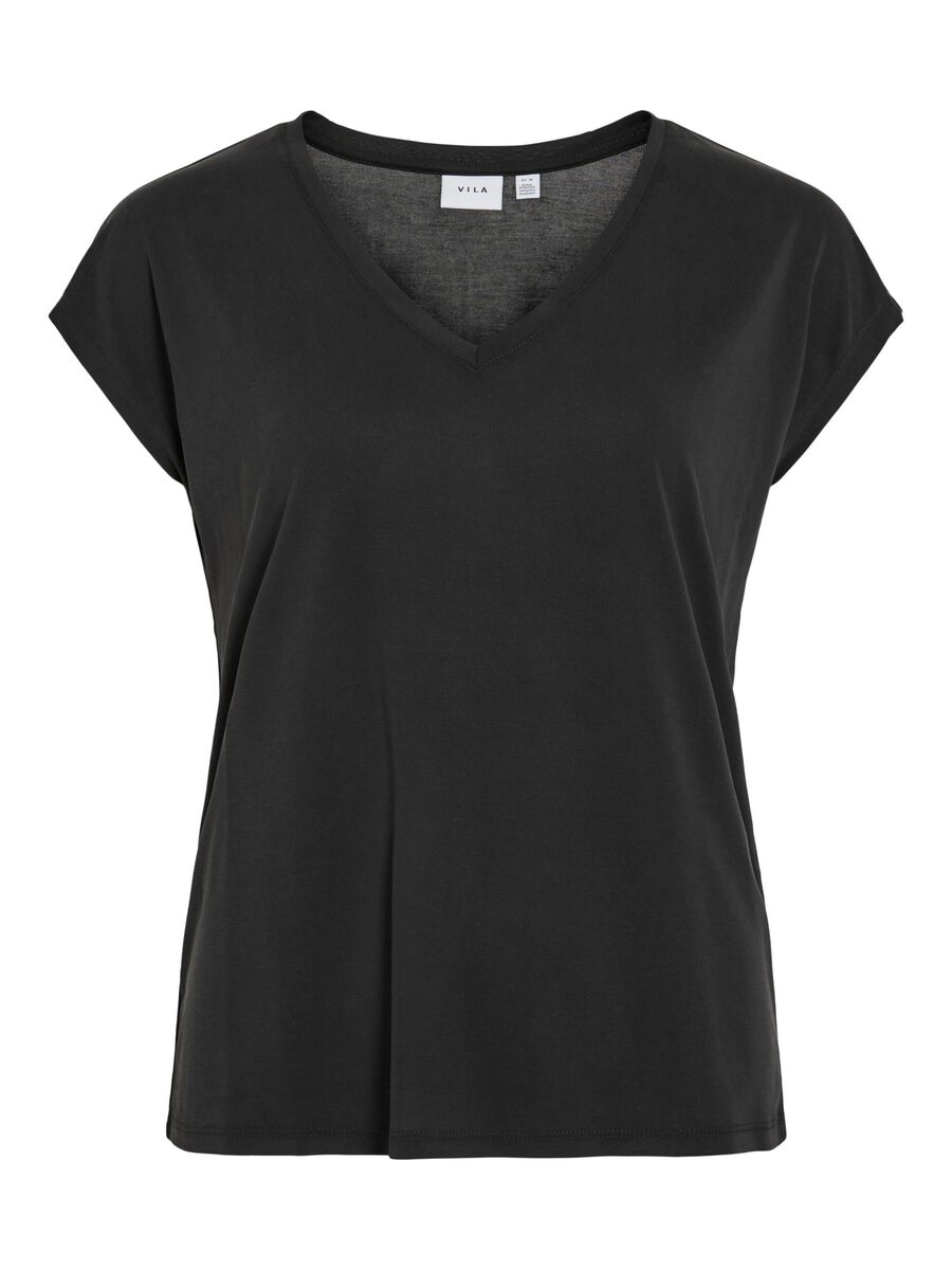 VILA VIMODALA V-NECK SHORT SLEEVED TOP, Black, highres - 14074847_Black_001.jpg