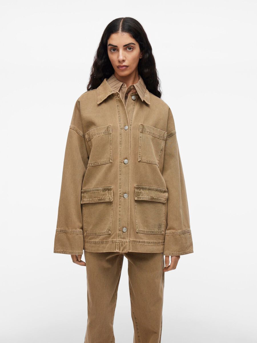 VILA BUTTONED DENIM JACKET, Petrified Oak, highres - 14107803_PetrifiedOak_003.jpg