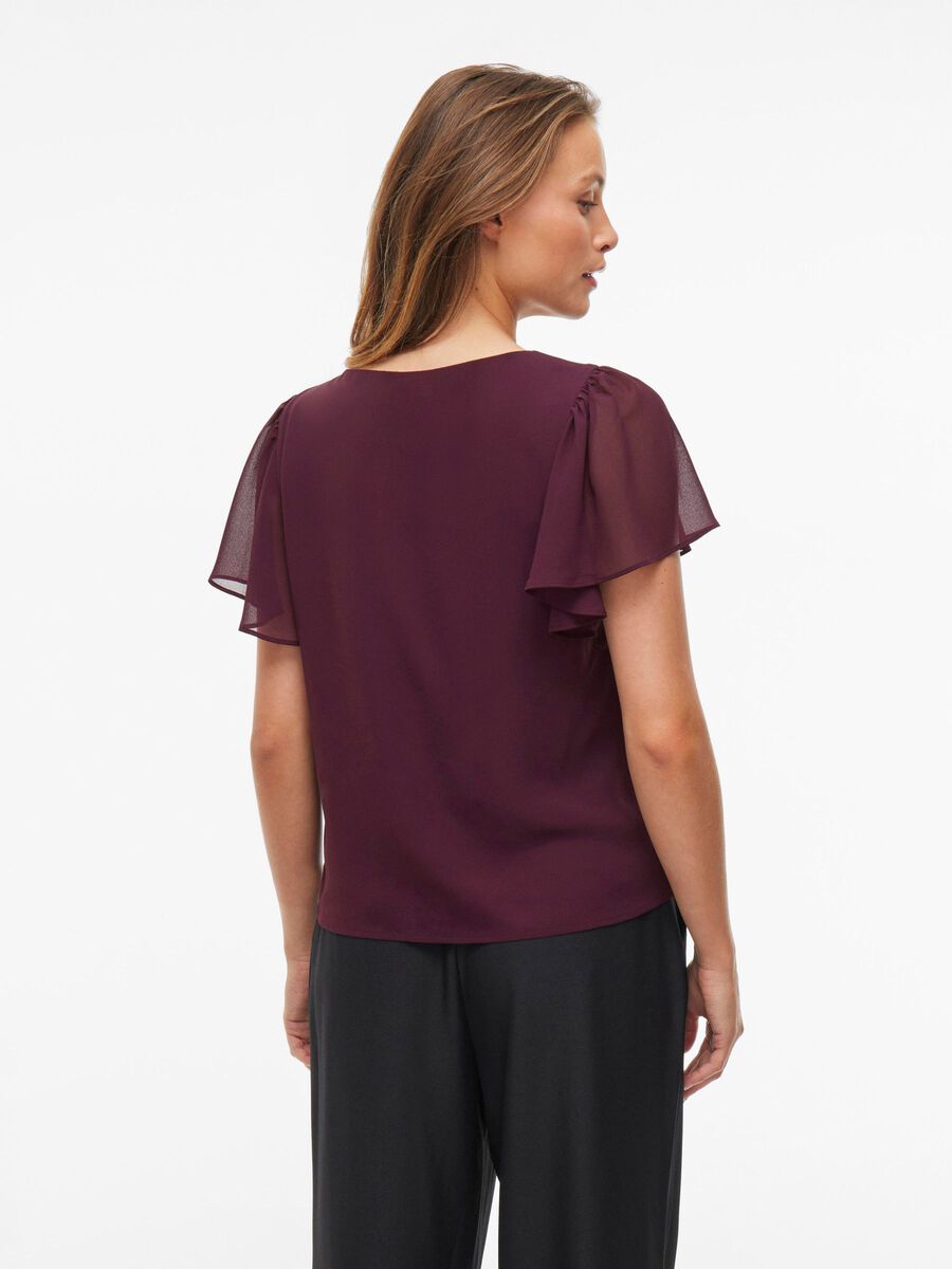 VILA SHORT SLEEVED V-NECK TOP, Winetasting, highres - 14098368_Winetasting_004.jpg