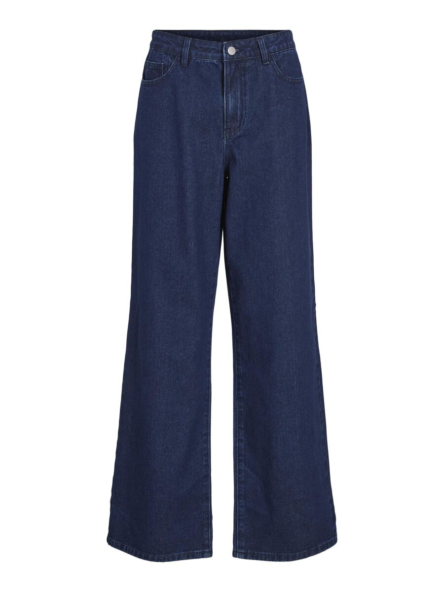 VILA KORKEAVYÖTÄRÖISET WIDE FIT -FARKUT, Dark Blue Denim, highres - 14106314_DarkBlueDenim_001.jpg