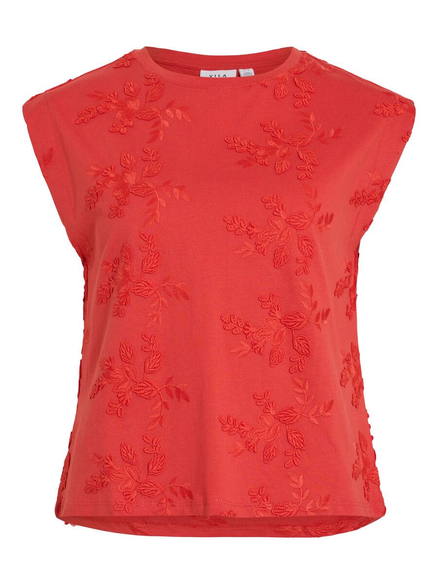 VILA ROUND NECK SLEEVELESS TOP, Aurora Red, highres - 14104240_AuroraRed_001.jpg
