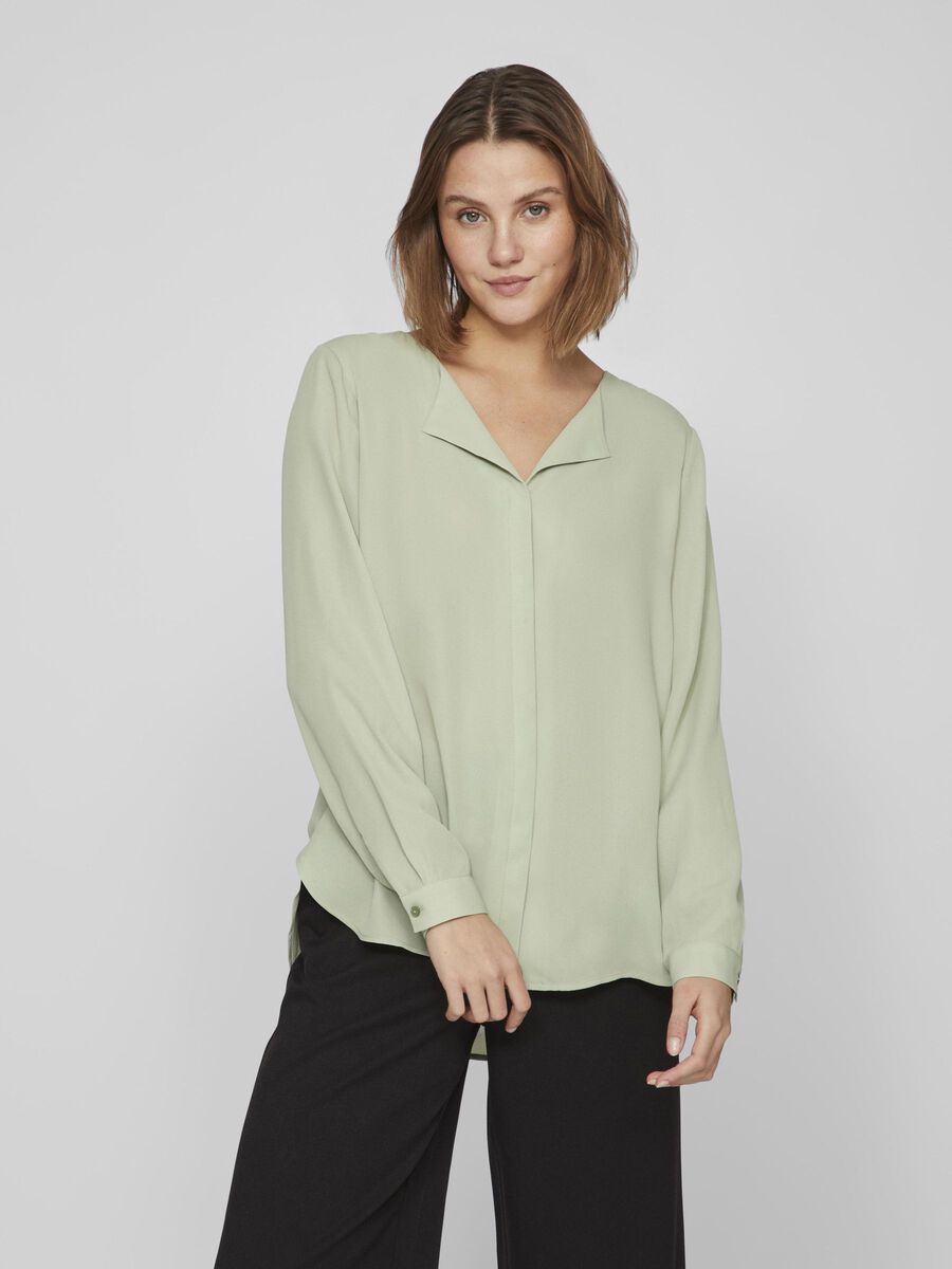 Vila HIGH LOW SPLIT NECK SHIRT, Swamp, highres - 14044253_Swamp_003.jpg