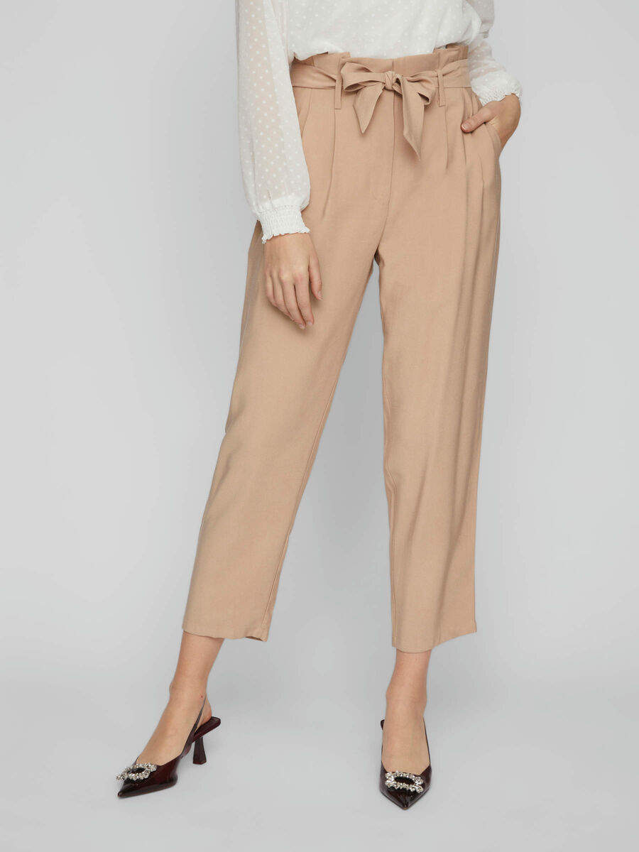 HIGH-WAIST PAPERBAG TROUSERS, Grey