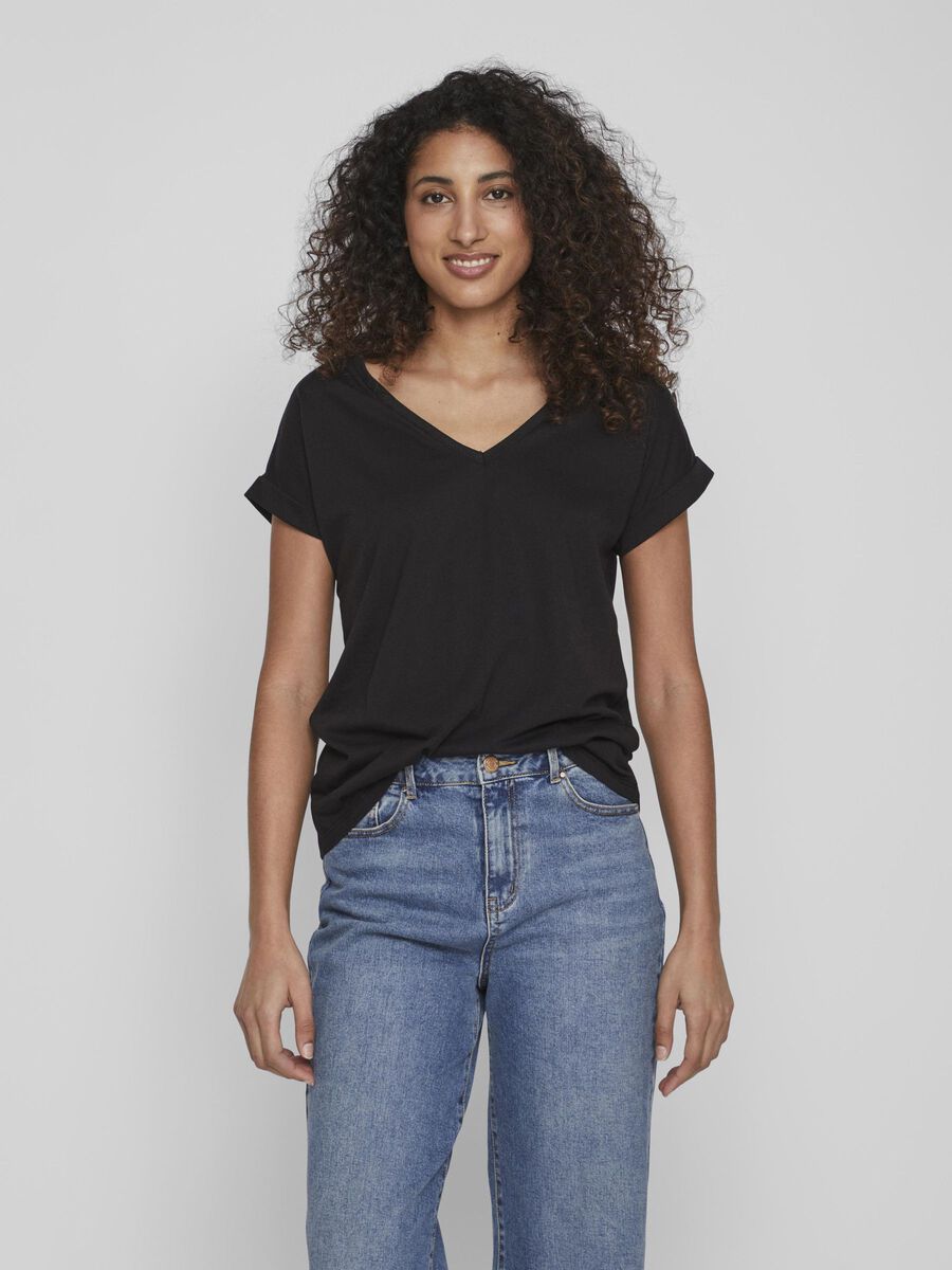 VILA BASIC V-NECK T-SHIRT, Black, highres - 14083084_Black_003.jpg