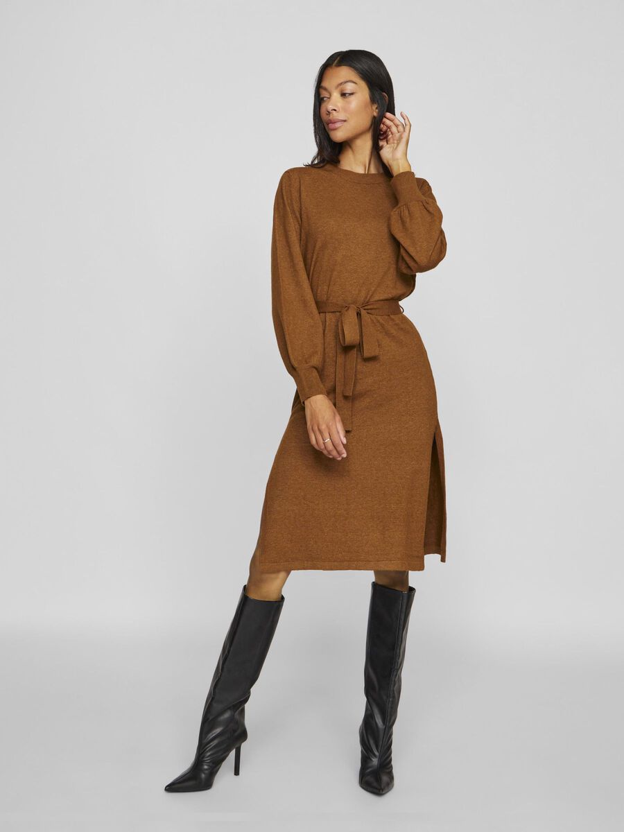 VILA TAILLENGÜRTEL STRICKKLEID, Toffee, highres - 14103924_Toffee_003.jpg