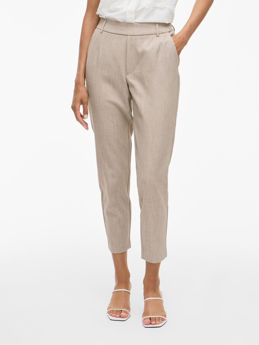 VILA VIVARONE SLIM FIT BYXOR MED HÖG MIDJA, Natural Melange, highres - 14087406_NaturalMelange_003.jpg