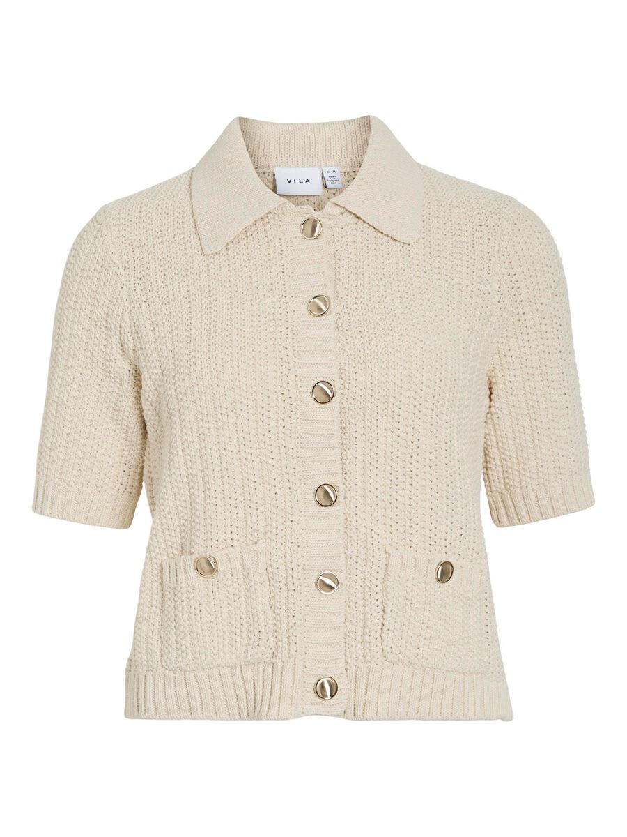 VILA VIGEORGIE SHORT SLEEVED KNITTED CARDIGAN, Birch, highres - 14108101_Birch_001.jpg