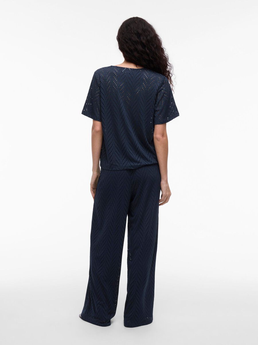 VILA VIDELAIA HIGH WAIST WIDE-LEG TROUSERS, Navy Blazer, highres - 14106628_NavyBlazer_004.jpg