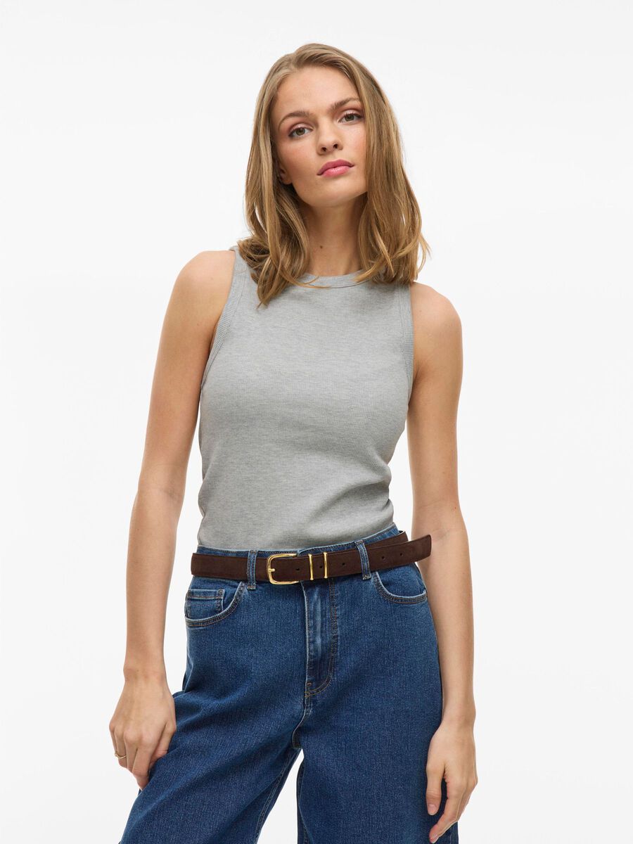 VILA VISOLA ROUND NECK SLEEVELESS TOP, Light Grey Melange, highres - 14101757_LightGreyMelange_003.jpg