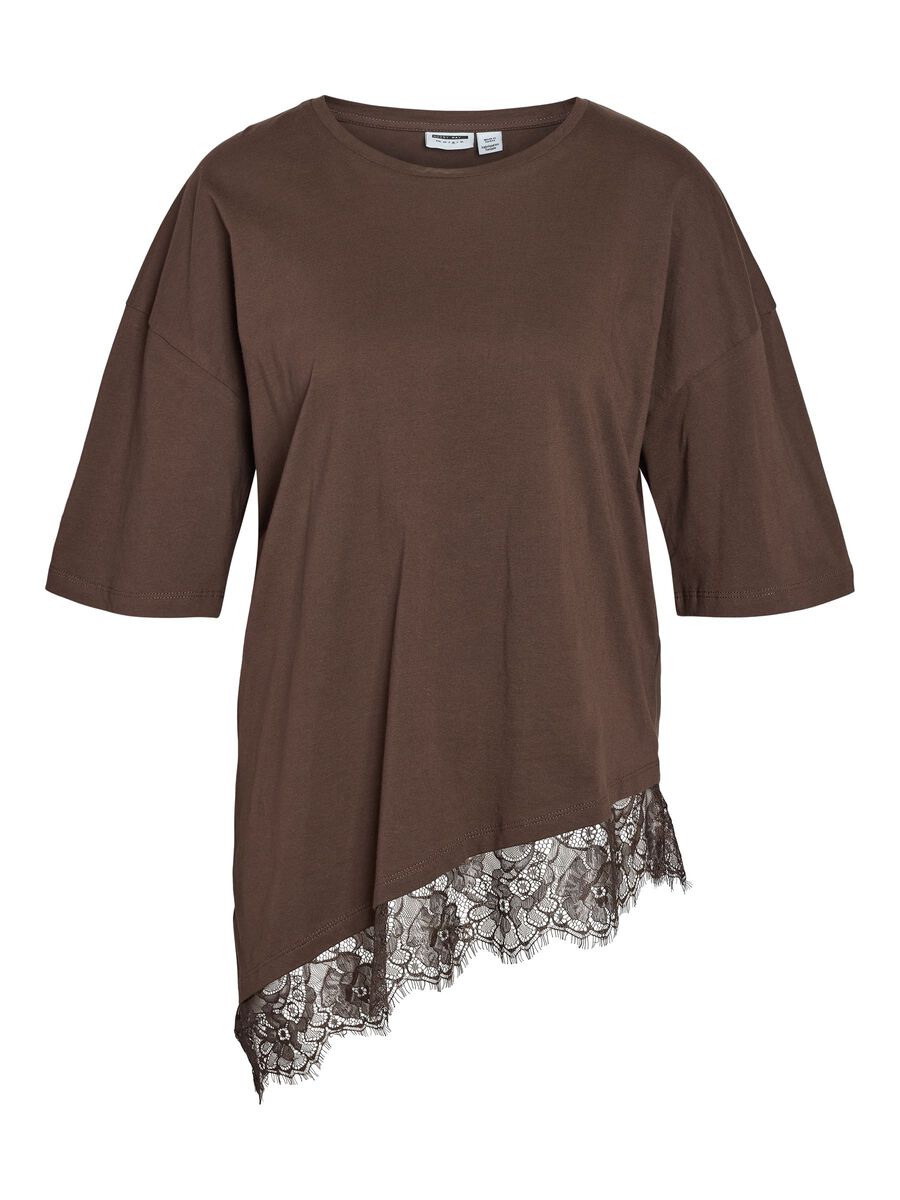 Carousel image - SPITZENVERZIERTER T-SHIRT, Chocolate Brown | 6