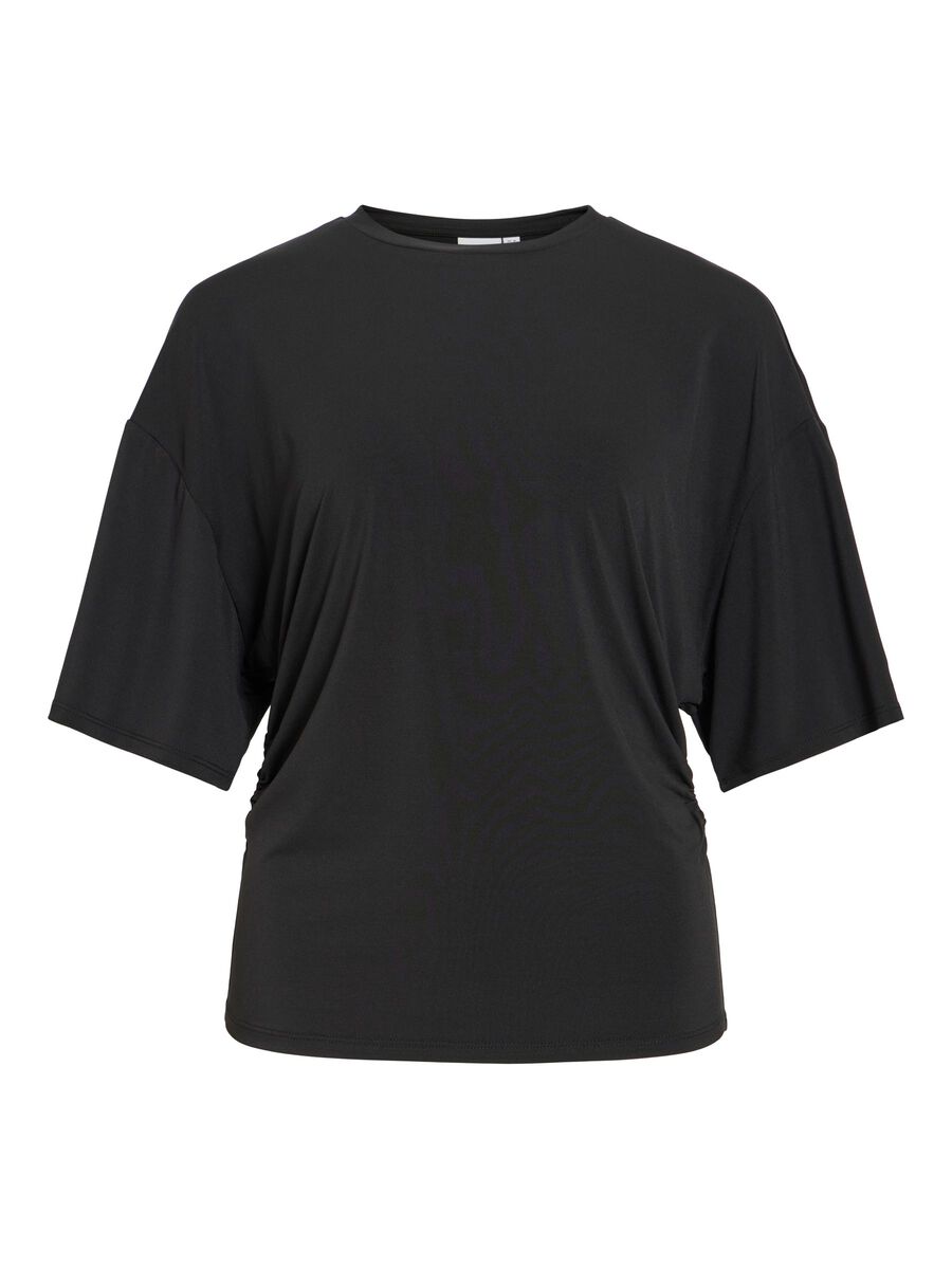 Product carousel image - VISAGA ROUND NECK SHORT SLEEVED TOP, Black | 1