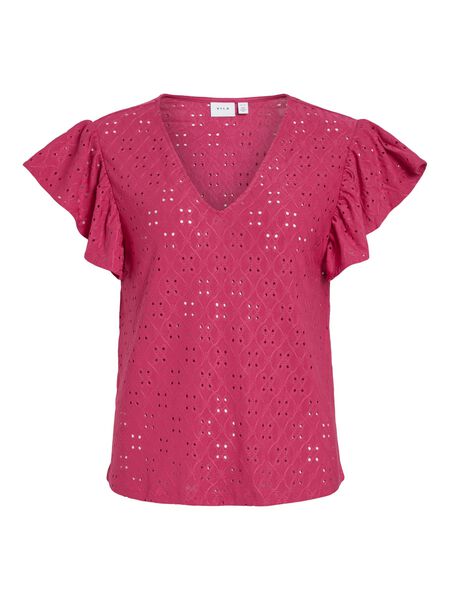 Vila V-HALS TOP MET KORTE MOUWEN, Pink Yarrow, highres - 14089916_PinkYarrow_001.jpg