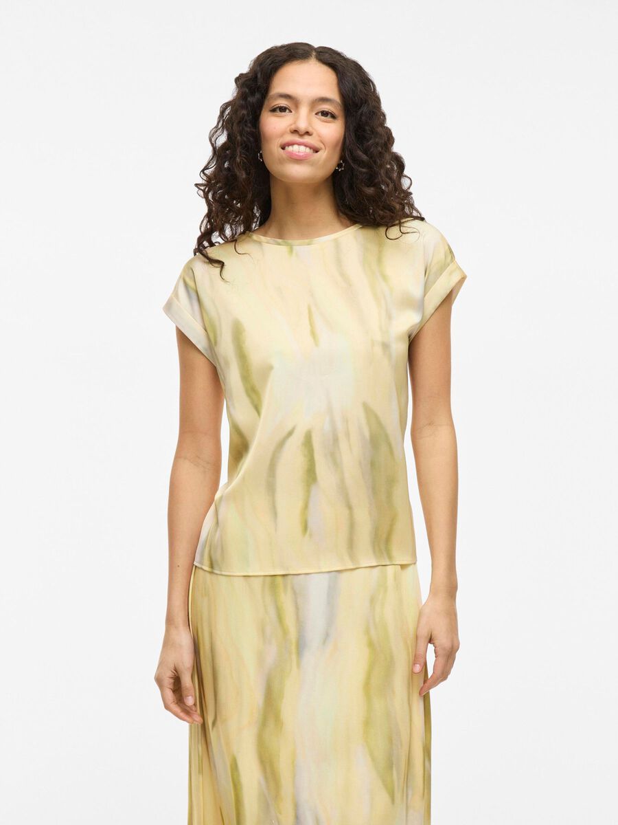 VILA VIELLETTE ROUND NECK SHORT SLEEVED TOP, Pale Banana, highres - 14109246_PaleBanana_1217605_003.jpg