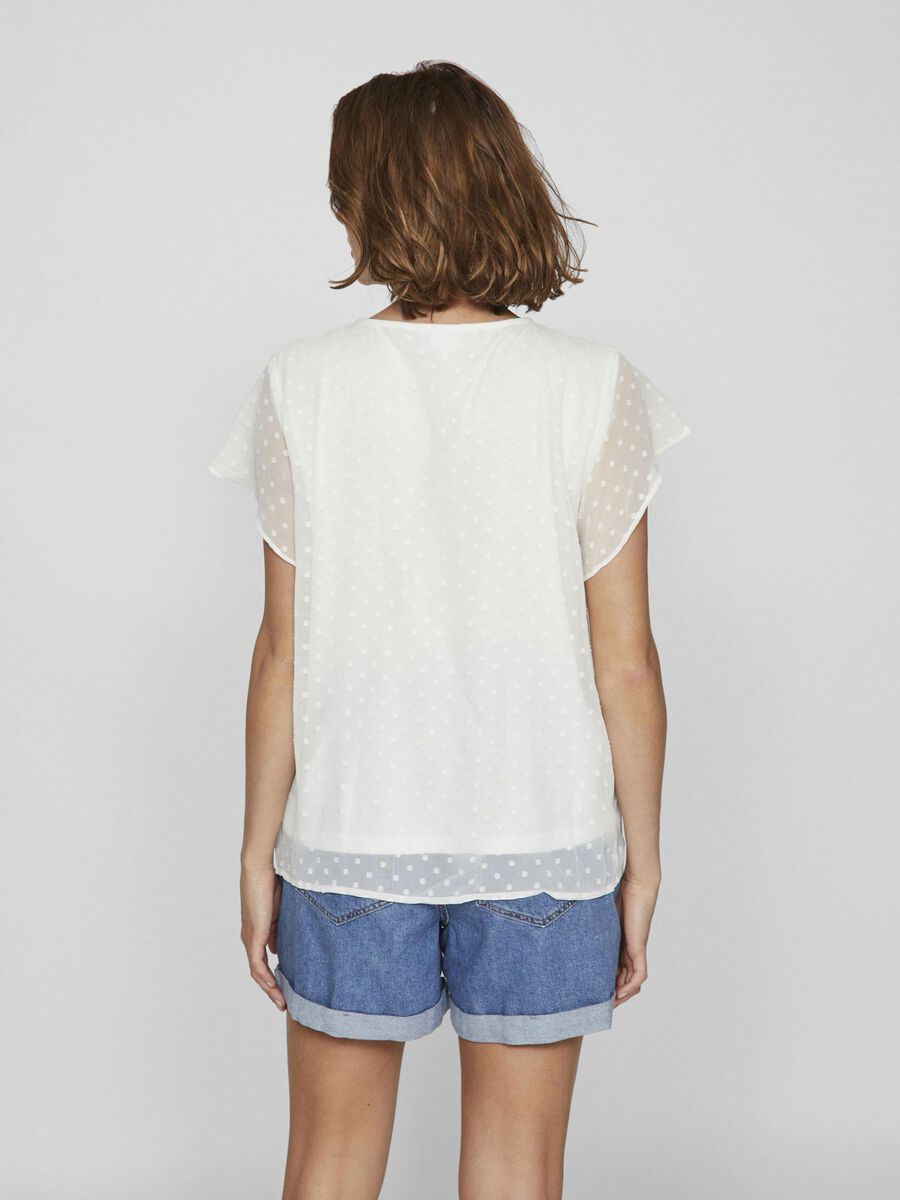 VILA DOTTED SHORT SLEEVED TOP, Snow White, highres - 14100340_SnowWhite_004.jpg