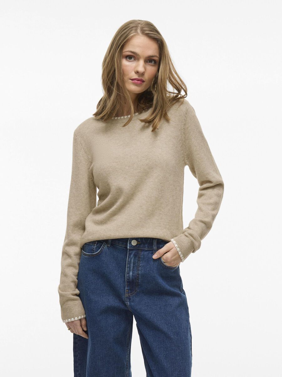 VILA RUNDHALS STRICKPULLOVER, Natural Melange, highres - 14110910_NaturalMelange_1229777_003.jpg