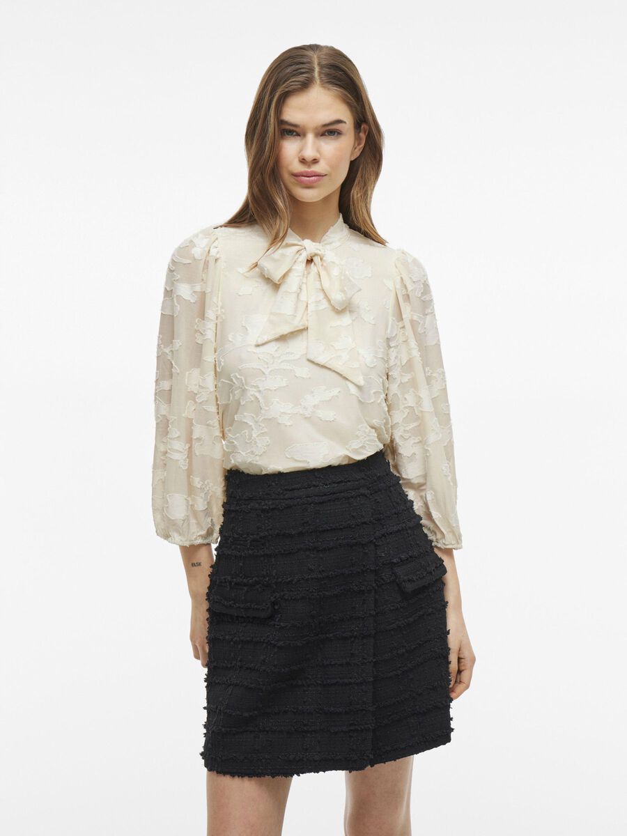 VILA TIE NECK 3/4 SLEEVED TOP, Birch, highres - 14103945_Birch_003.jpg