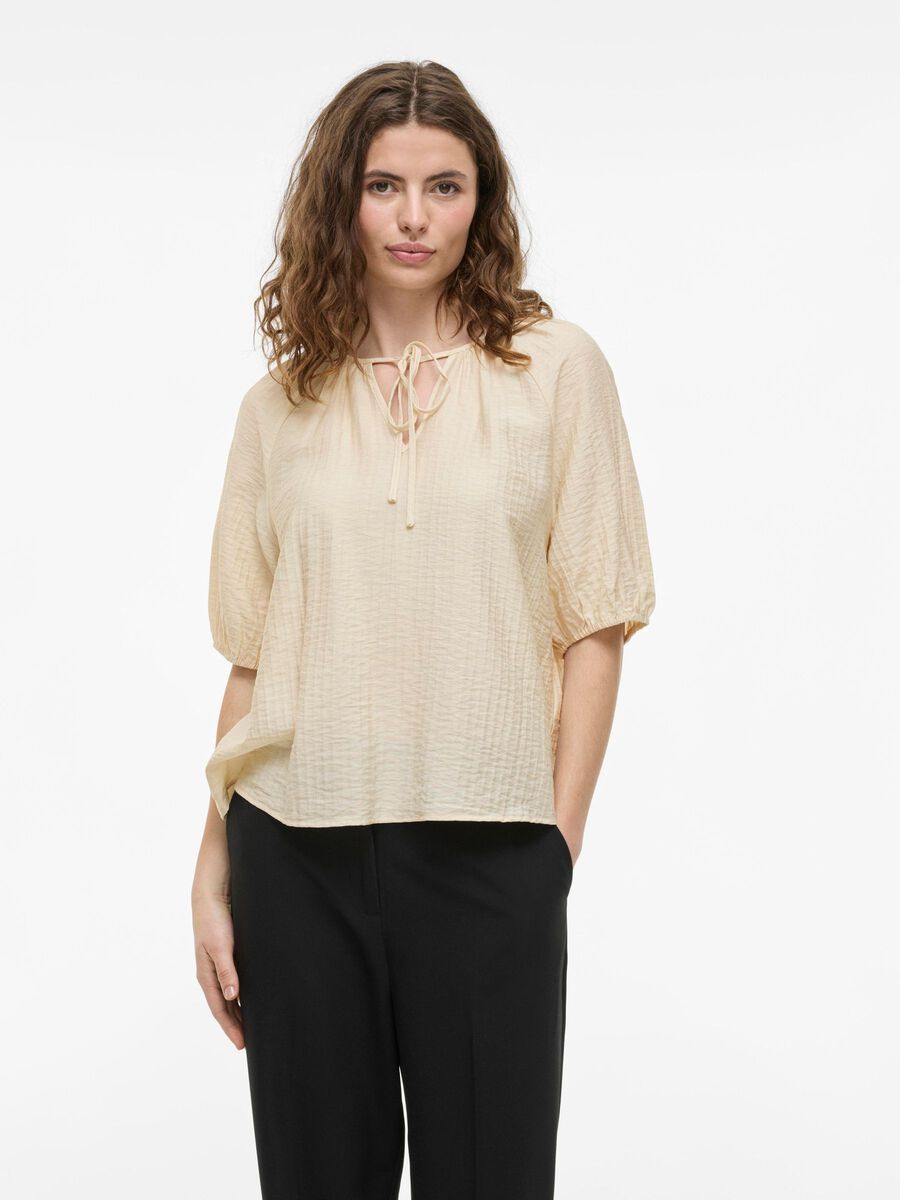 VILA TIE-NECK SHORT SLEEVED TOP, Birch, highres - 14102609_Birch_003.jpg