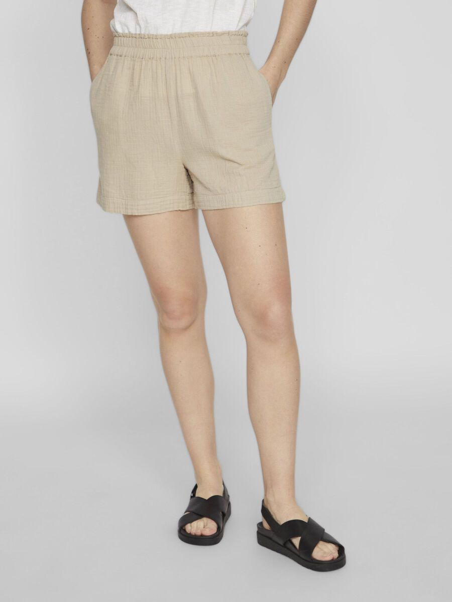 VILA HIGH WAIST COTTON SHORTS, Feather Gray, highres - 14089489_FeatherGray_003.jpg