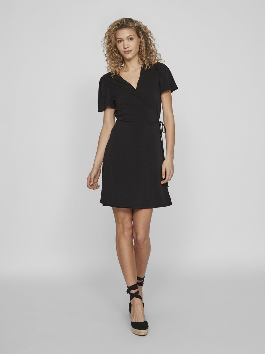 Vila SHORT SLEEVED WRAP DRESS, Black, highres - 14089278_Black_003.jpg