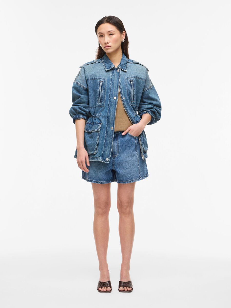 Carousel image - ROURAMONAS HIGH WAIST JEANSSHORTS, Dark Medium Blue Denim | 4