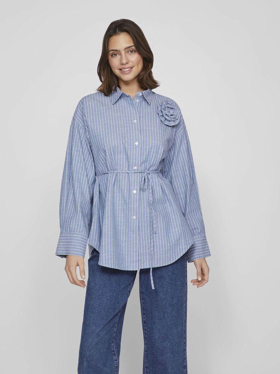 Vila PINSTRIPED COTTON SHIRT, Light Blue Denim, highres - 14097872_LightBlueDenim_003.jpg