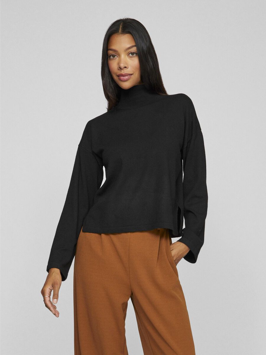VILA HIGH NECK KNITTED PULLOVER, Black, highres - 14103680_Black_003.jpg