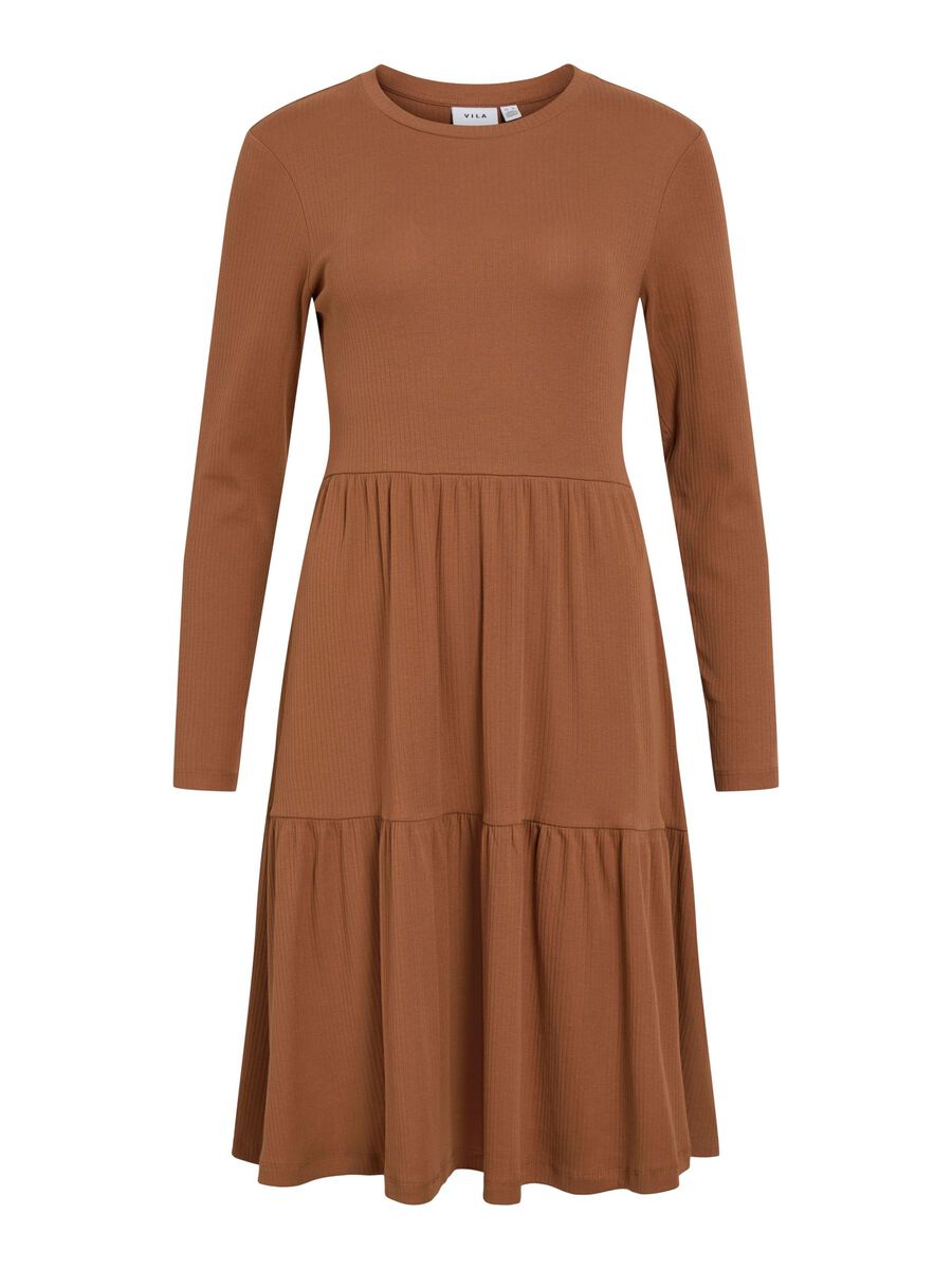 VILA LONG SLEEVED KNEE-LENGTH DRESS, Argan Oil, highres - 14109874_ArganOil_001.jpg