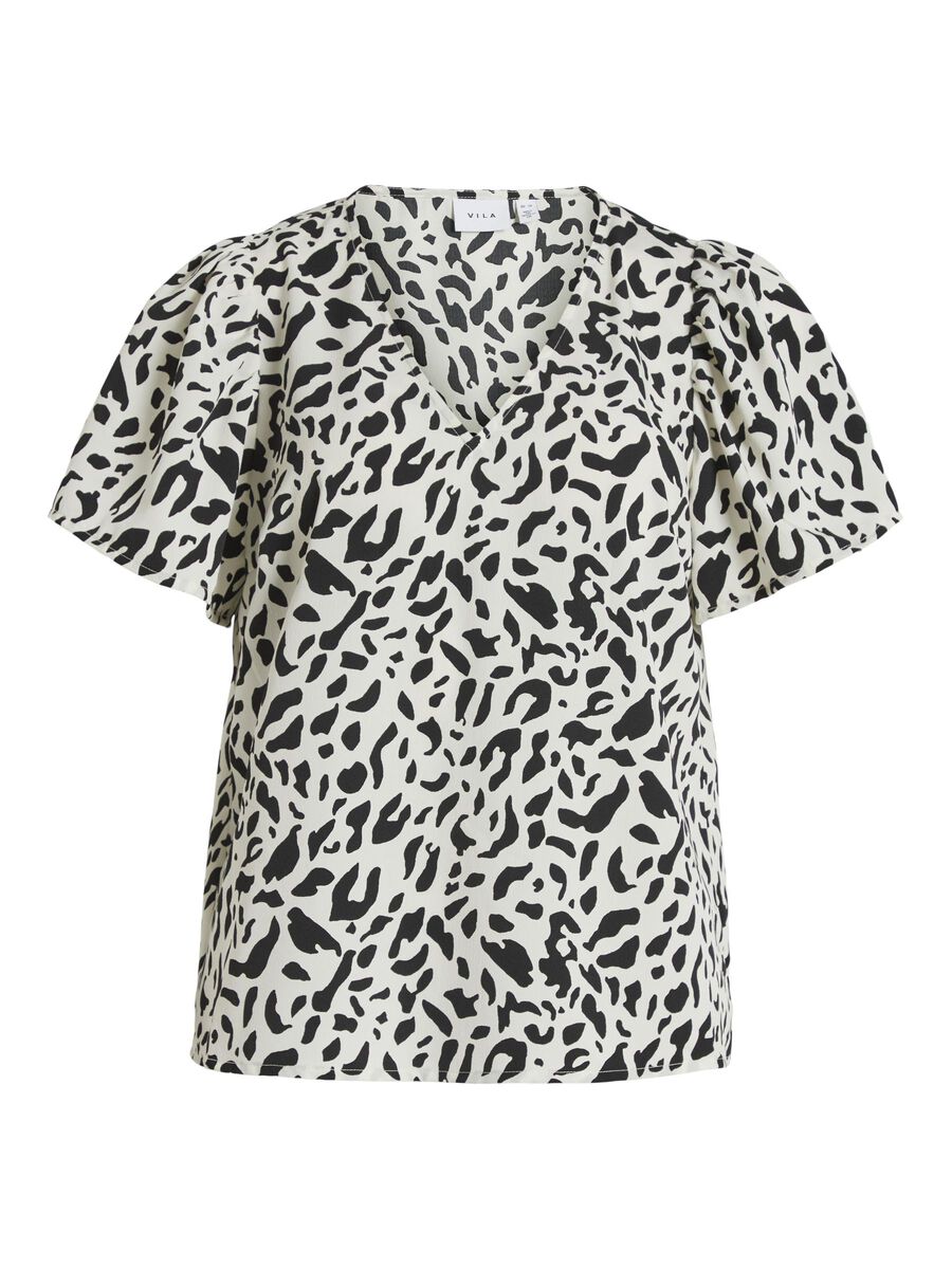 VILA SHORT SLEEVED V-NECK TOP, Birch, highres - 14099284_Birch_1128497_001.jpg