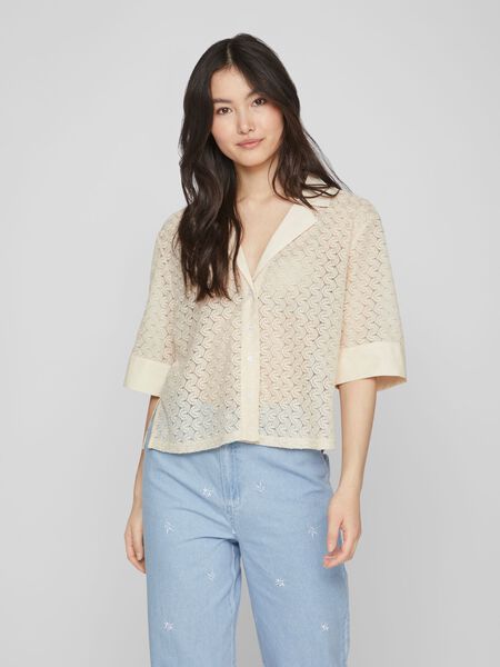 Vila V-NECK SHORT SLEEVED SHIRT, Birch, highres - 14086935_Birch_003.jpg