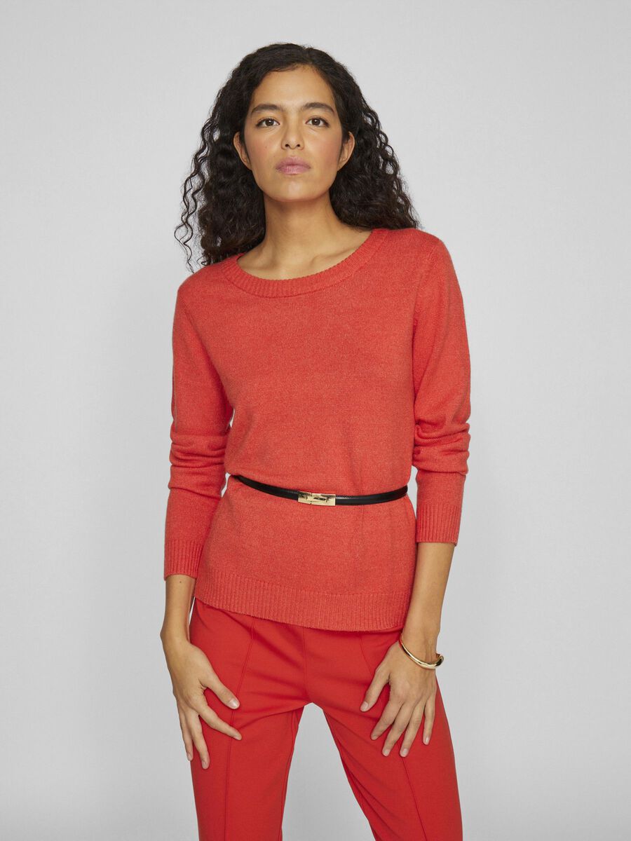 VILA VIRIL ROUND NECK KNITTED PULLOVER, Aurora Red, highres - 14054177_AuroraRed_958812_003.jpg