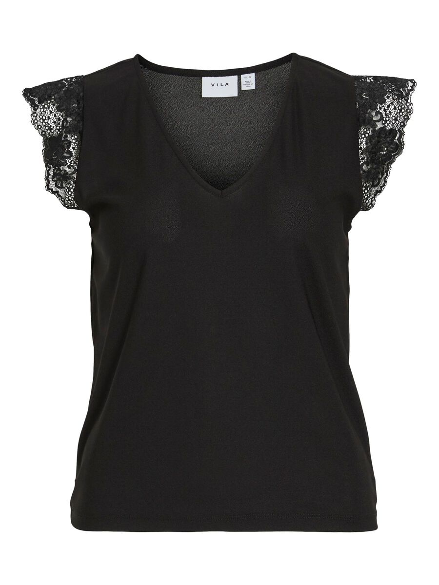 VILA VITRAV V-NECK CAP SLEEVE TOP, Black, highres - 14111143_Black_001.jpg