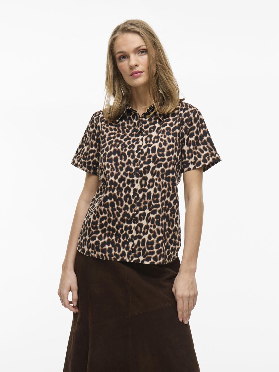 VILA LEOPARD PRINT SHORT SLEEVED SHIRT, Mountain Trail, highres - 14106881_MountainTrail_1184530_003.jpg