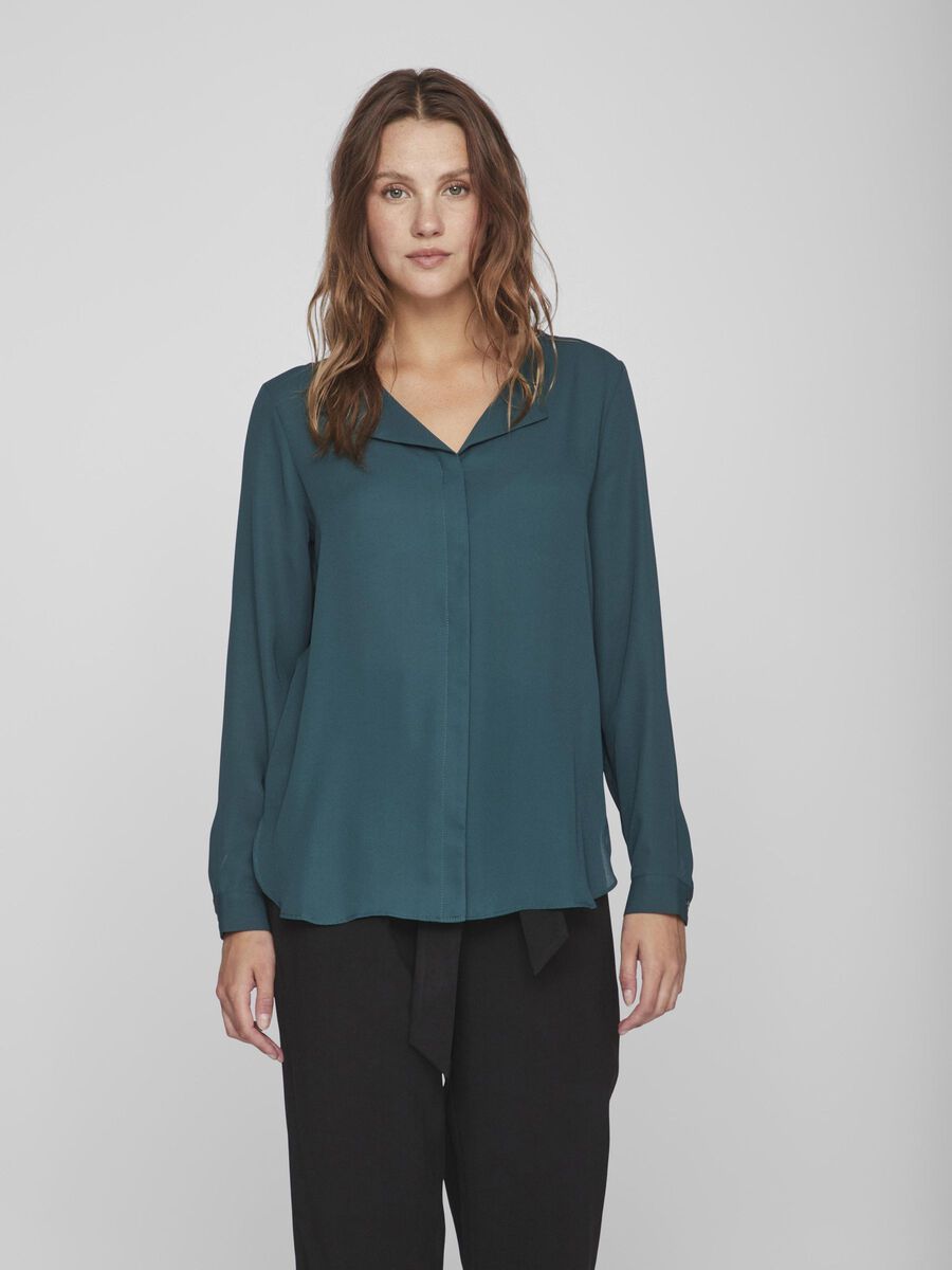 Vila HIGH LOW SPLIT NECK SHIRT, Ponderosa Pine, highres - 14044253_PonderosaPine_003.jpg