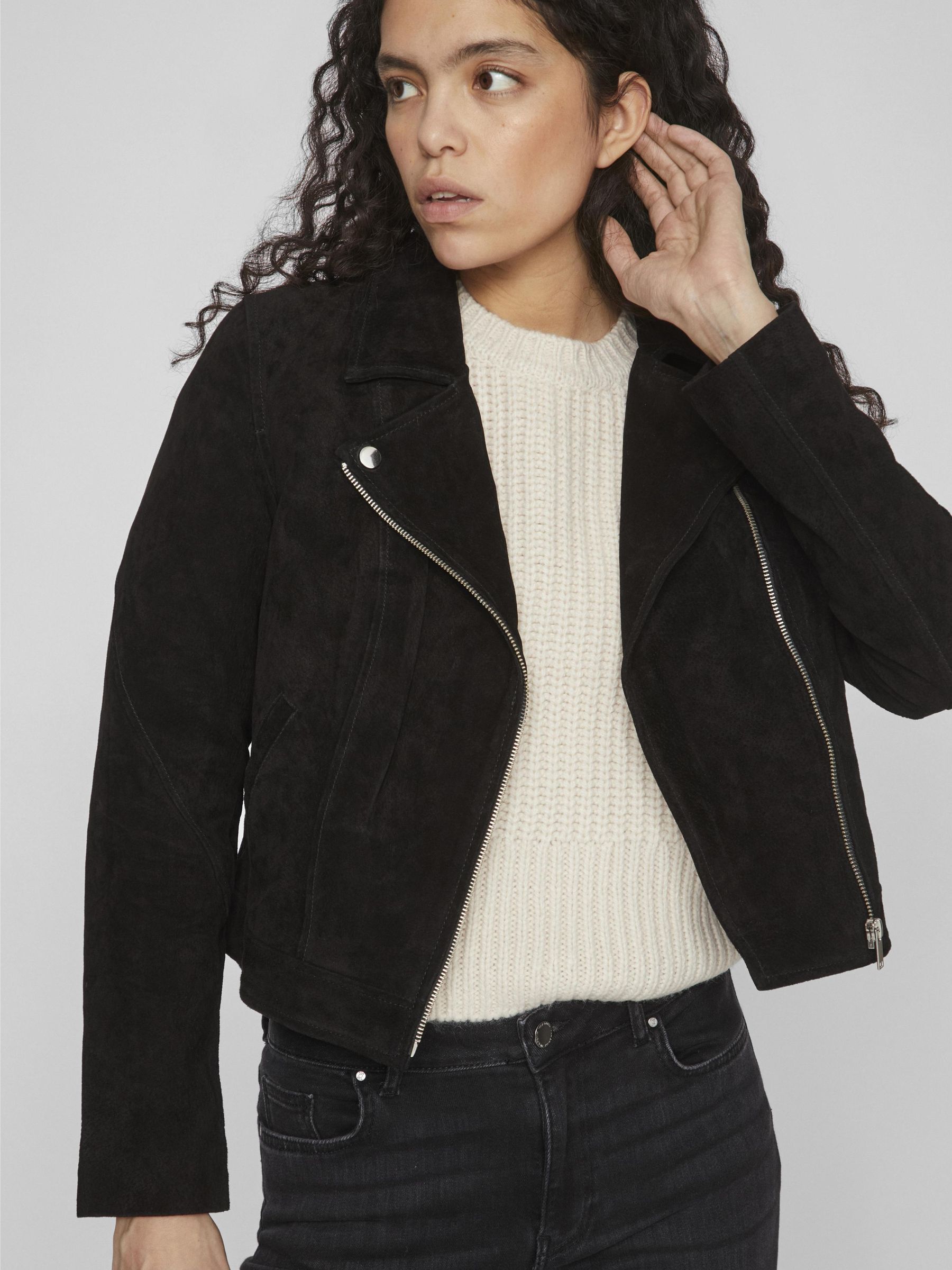 Womens black suede biker jacket sale