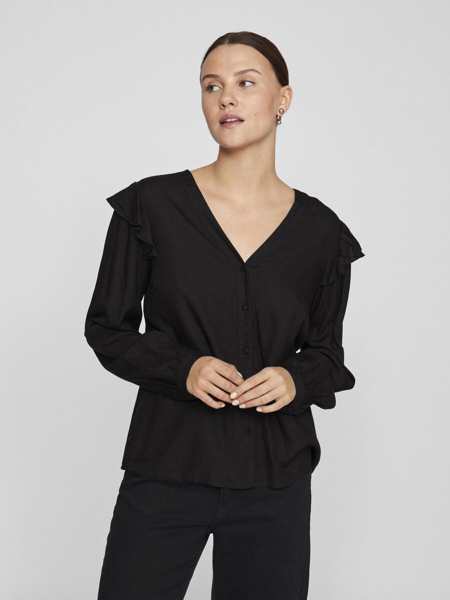 VILA LANGARM TOP MIT V-AUSSCHNITT, Black Beauty, highres - 14101043_BlackBeauty_003.jpg