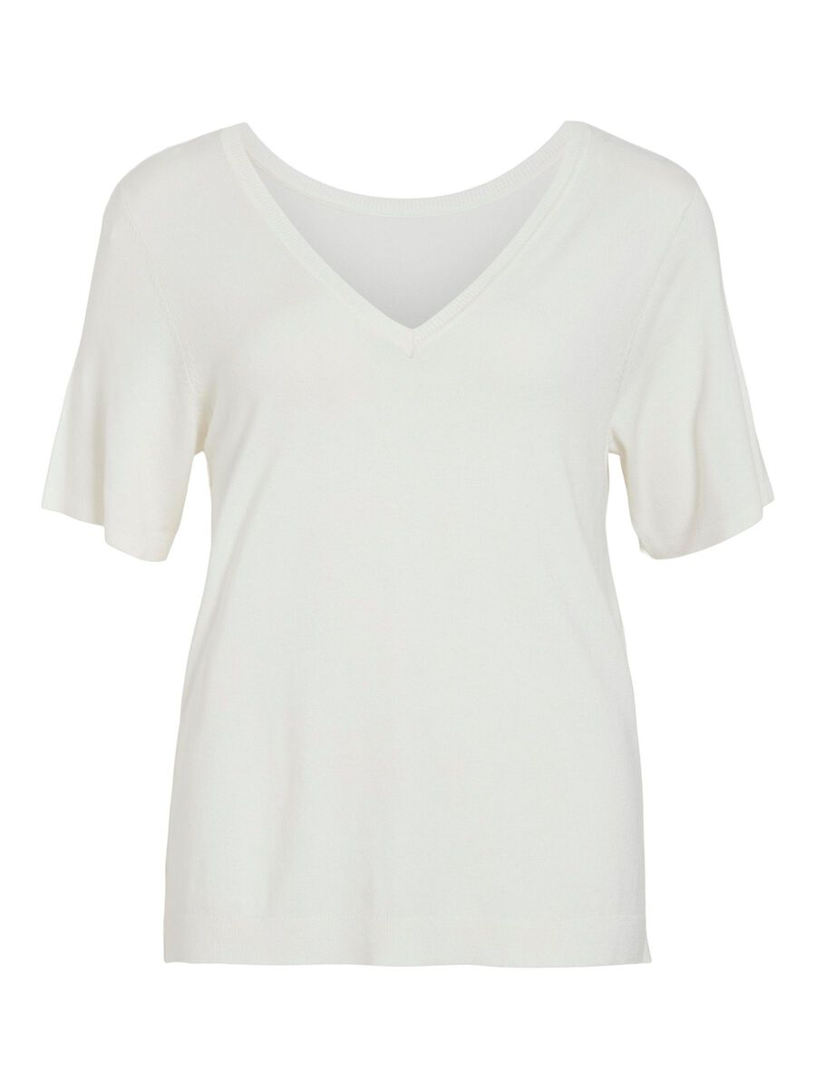 VILA SHORT SLEEVED KNITTED TOP, Cloud Dancer, highres - 14100578_CloudDancer_001.jpg