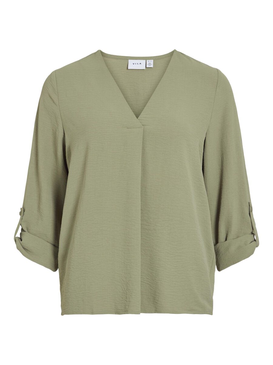 VILA VIJOSA V-NECK 3/4 SLEEVED TOP, Oil Green, highres - 14102906_OilGreen_001.jpg