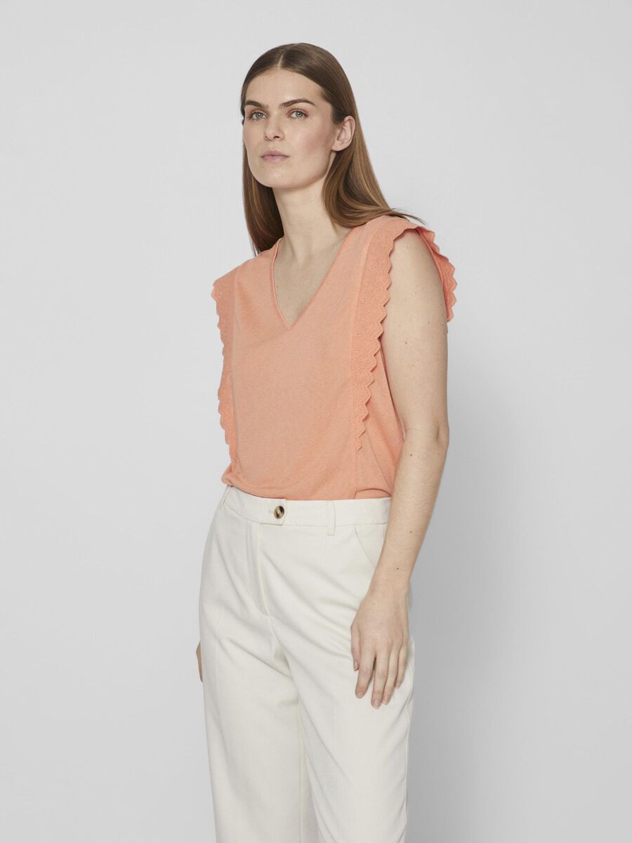VILA V-NECK SLEEVELESS TOP, Shell Coral, highres - 14095587_ShellCoral_003.jpg