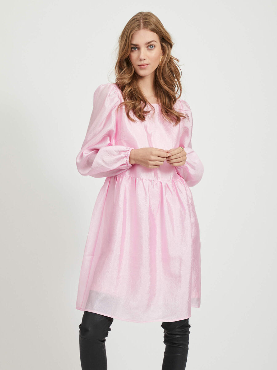 Vila SHINY PUFF SLEEVED MINI DRESS, Begonia Pink, highres - 14059426_BegoniaPink_003.jpg
