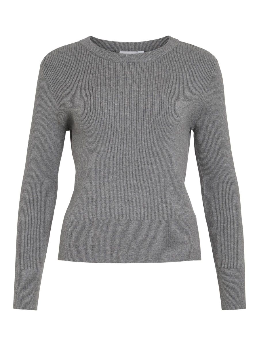 VILA LONG SLEEVE KNITTED TOP, Medium Grey Melange, highres - 14084325_MediumGreyMelange_001.jpg