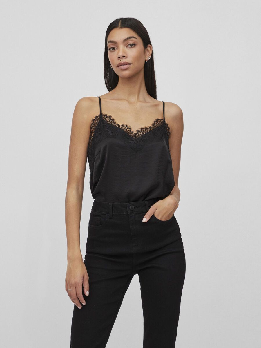 VILA VICAVA LACE TRIM STRAP TOP, Black, highres - 14074526_Black_003.jpg