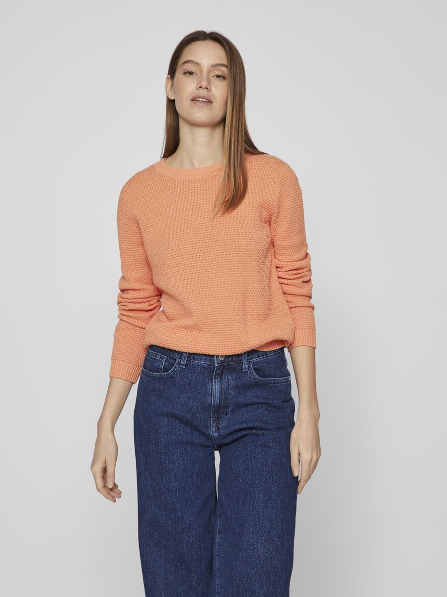 Vila BASIC KNITTED PULLOVER, Shell Coral, highres - 14082767_ShellCoral_003.jpg