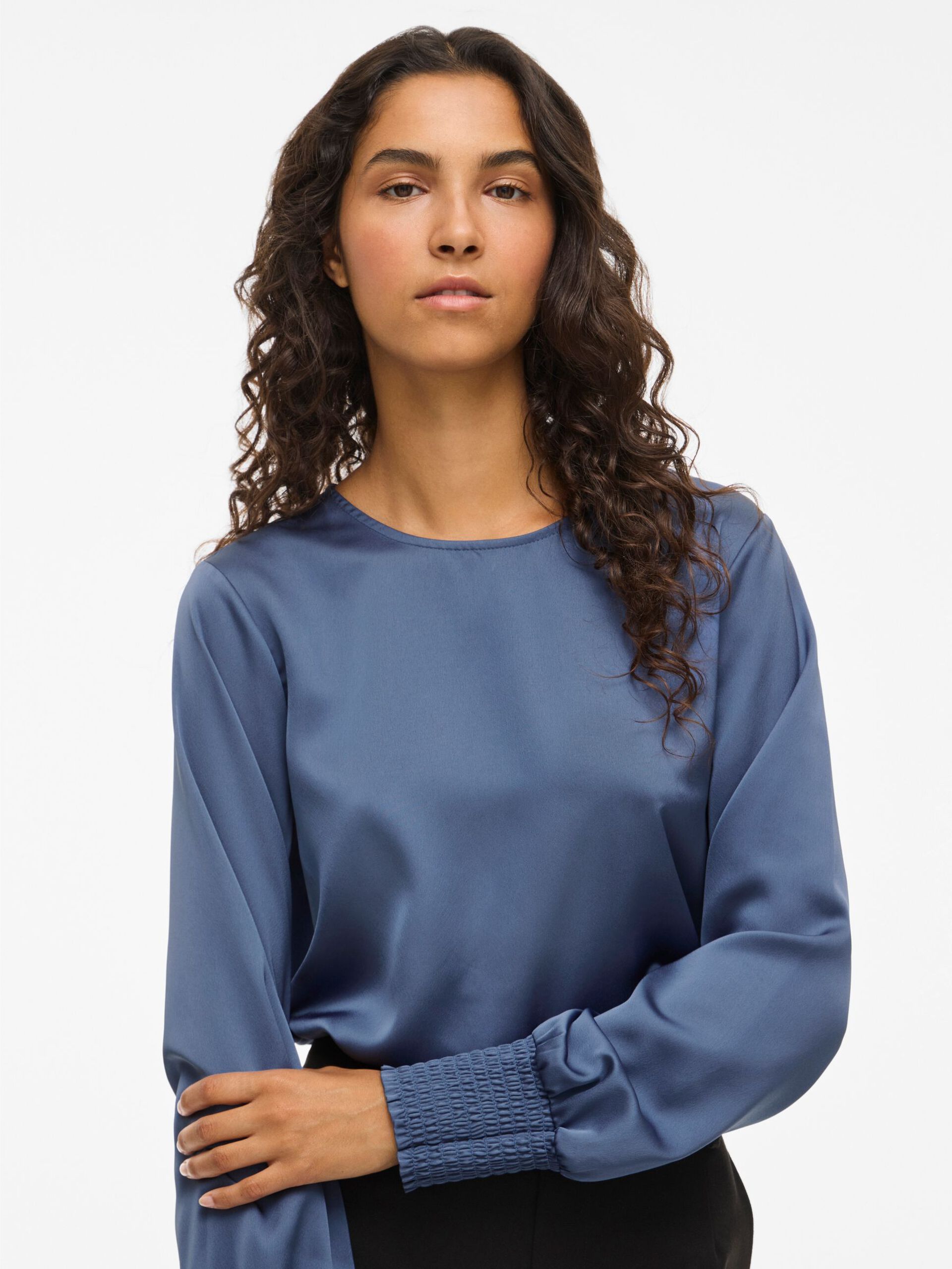 Carousel image - VIELLETTE ROUND NECK LONG SLEEVED TOP, Bijou Blue | 3