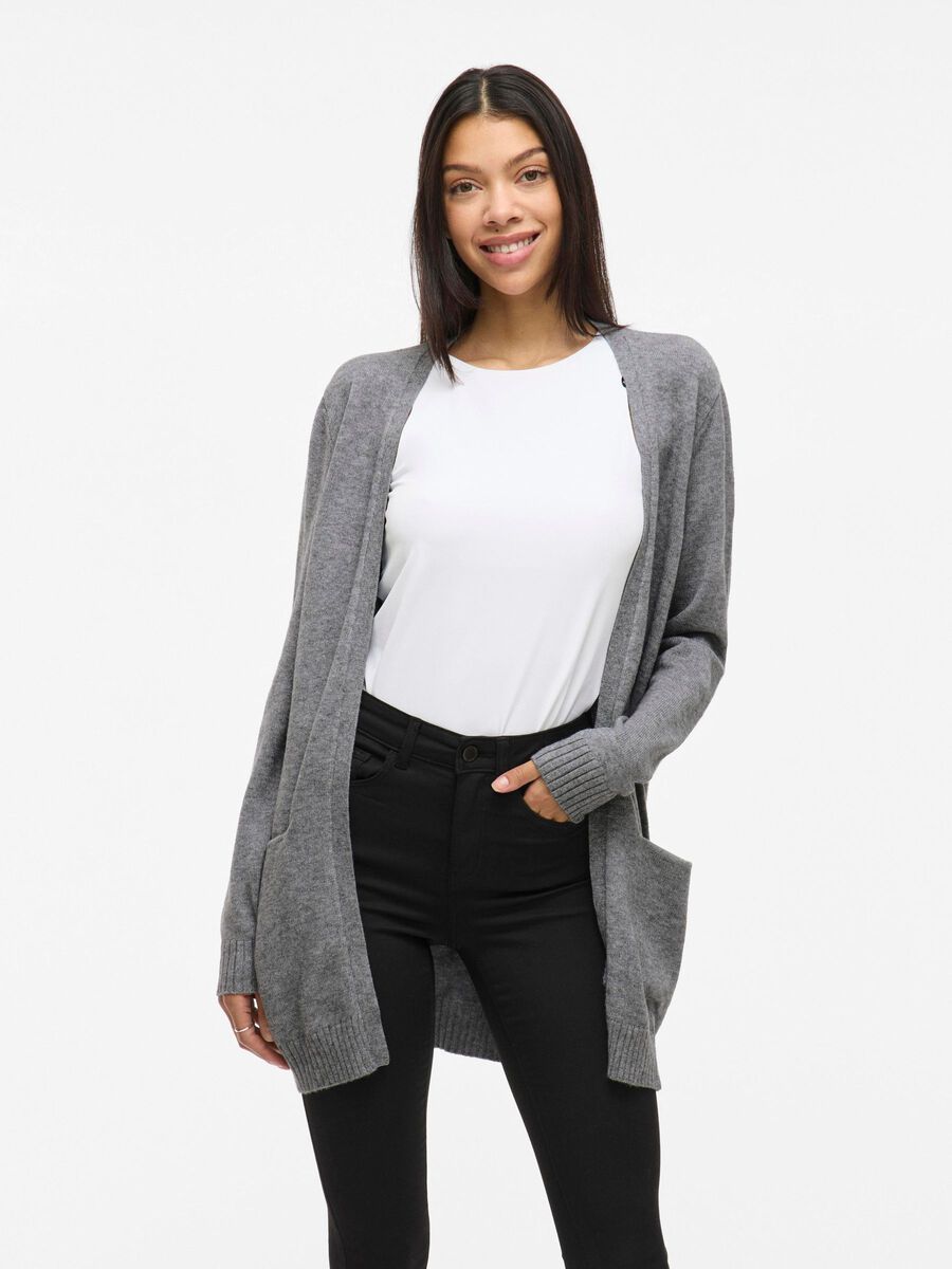 VILA VIRIL BASIC STRICK STRICKJACKE, Medium Grey Melange, highres - 14044041_MediumGreyMelange_003.jpg