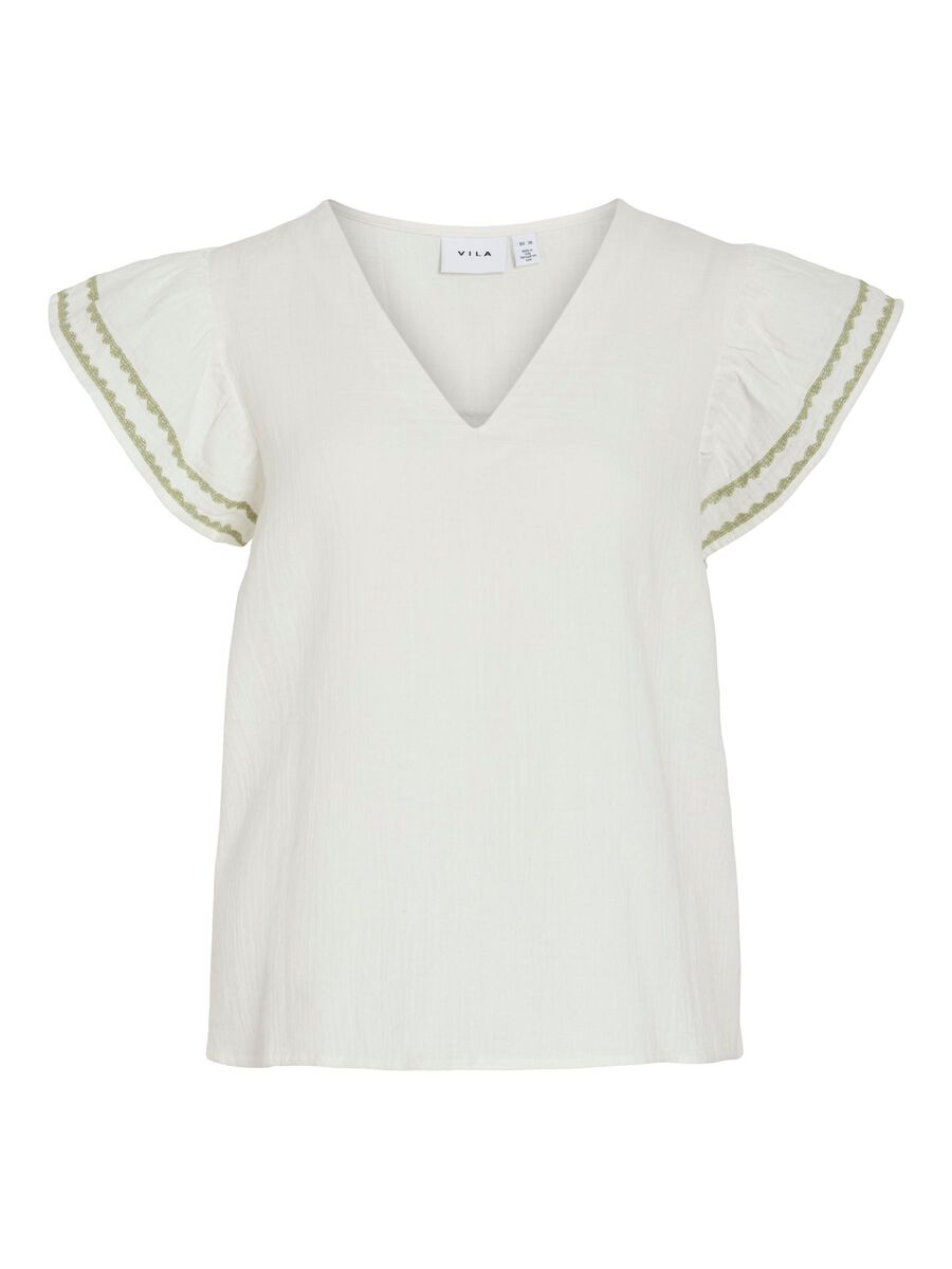 VILA VITOVAN V-NECK SHORT SLEEVED TOP, Birch, highres - 14104844_Birch_1191831_001.jpg